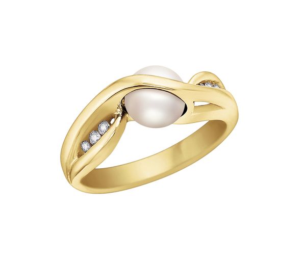 BAGUE EN OR 10K SERTIE D'UNE PERLE DE CULTURE ET DE DIAMANTS BAGUE EN OR 10K SERTIE D'UNE PERLE DE CULTURE ET DE DIAMANTS